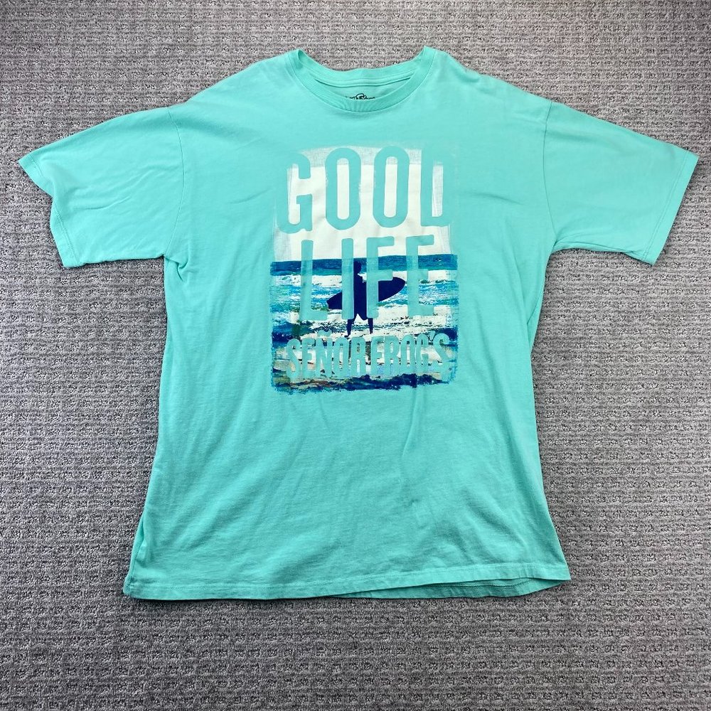 Senor Frogs Shirt Men XXL Teal Cancun Mexico Good Life T-Shirt Surf Board Beach